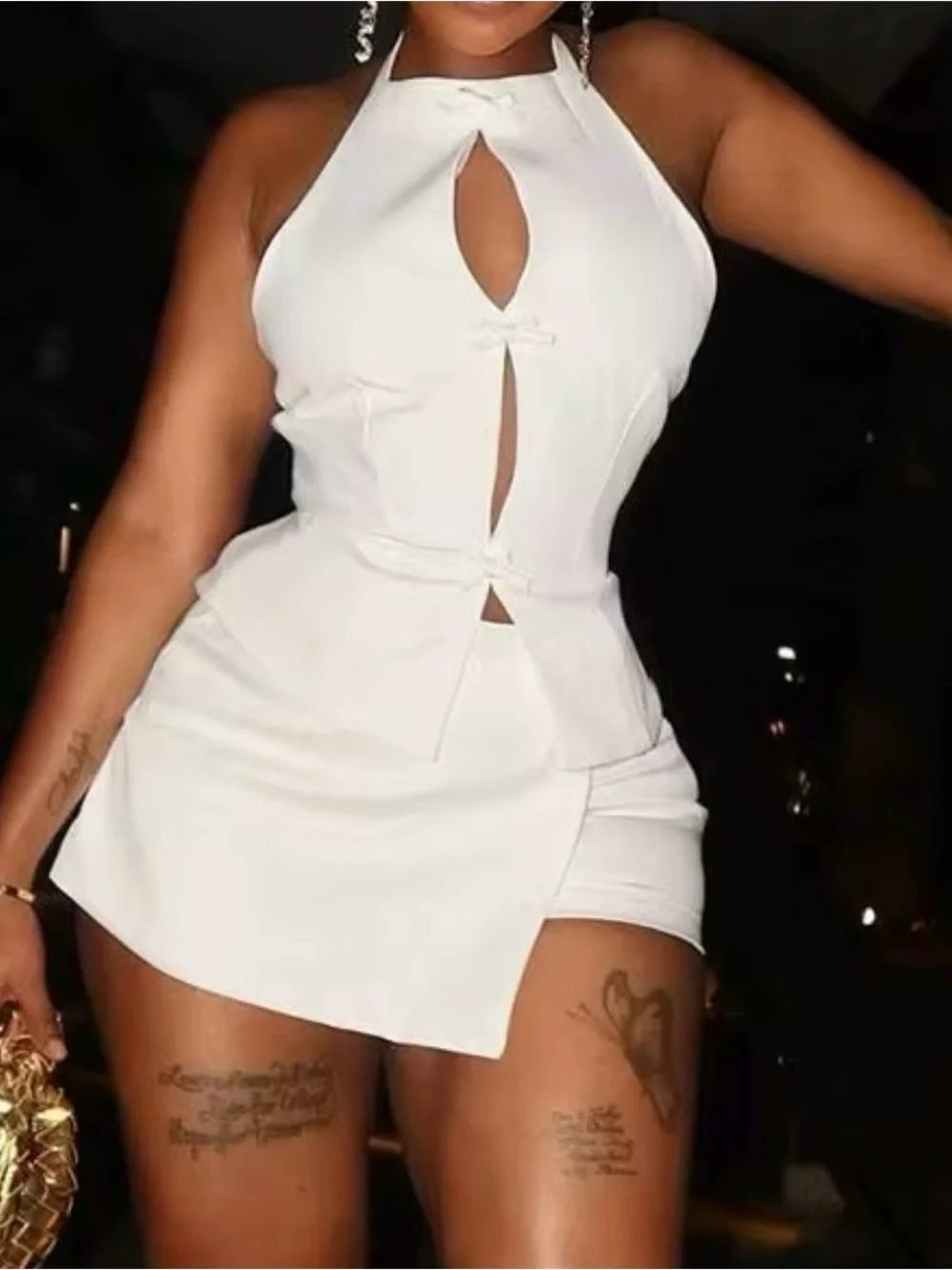 Elegant White Halter Cutout Mini Dress
